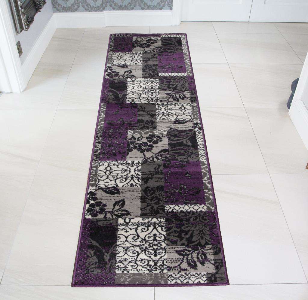 Purple Grey Modern Patchwork Runner Rugs Runner Rugs Kukoon Rugs Online