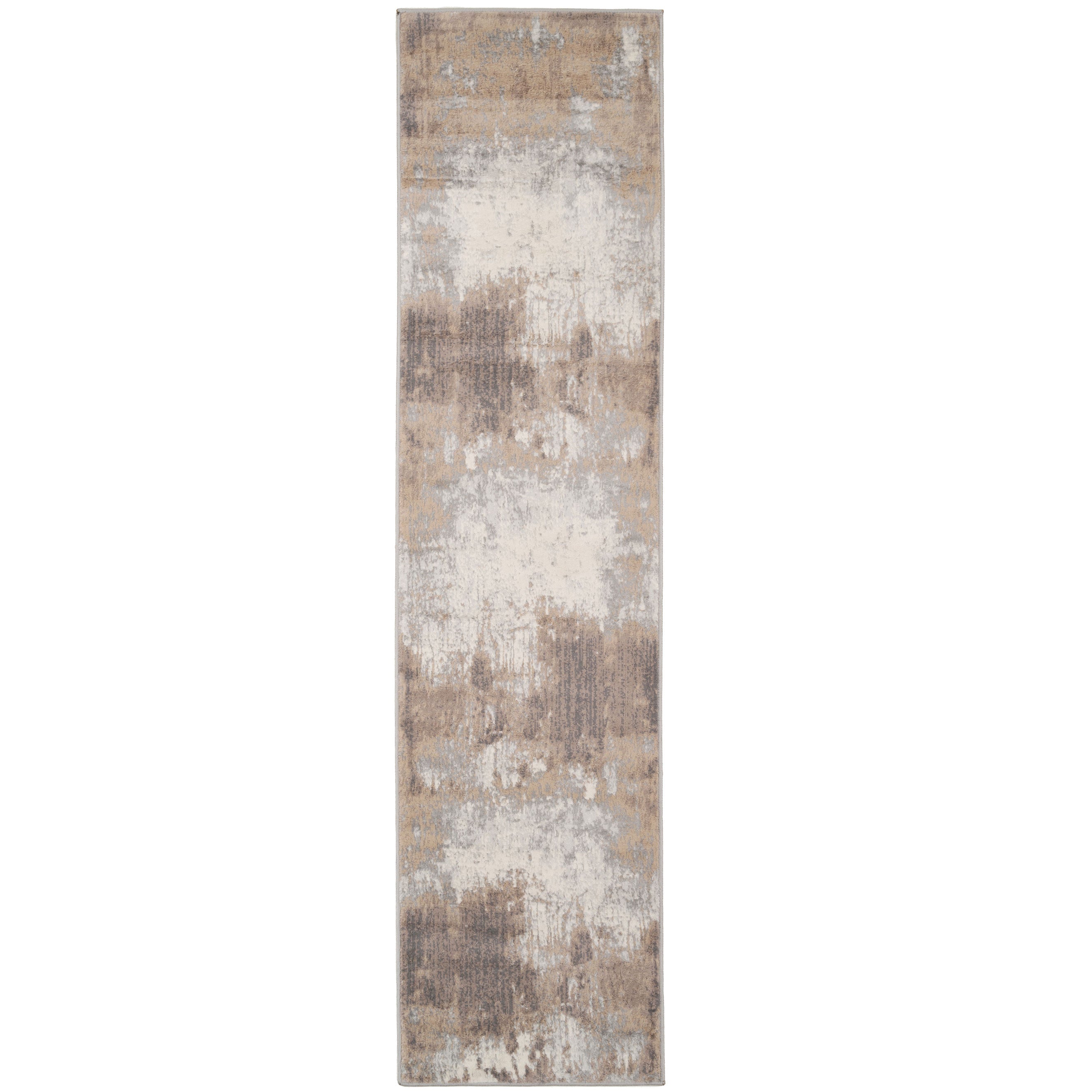 Beige Grey Distressed Runner Rug 