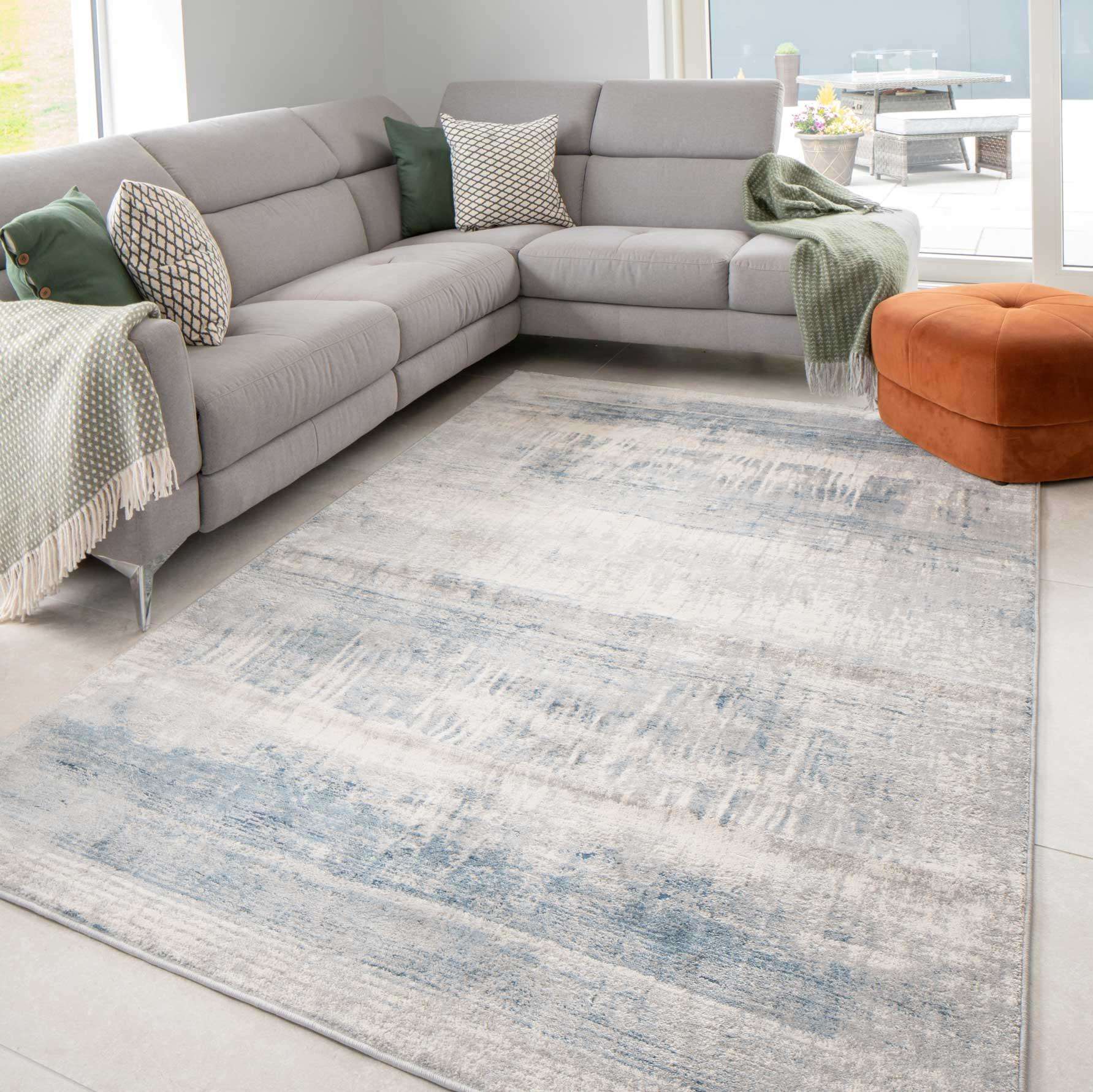 Soft Blue Distressed Abstract Living Room Area Rug - Bedtime |Living Room  Rugs | Kukoon Rugs Online