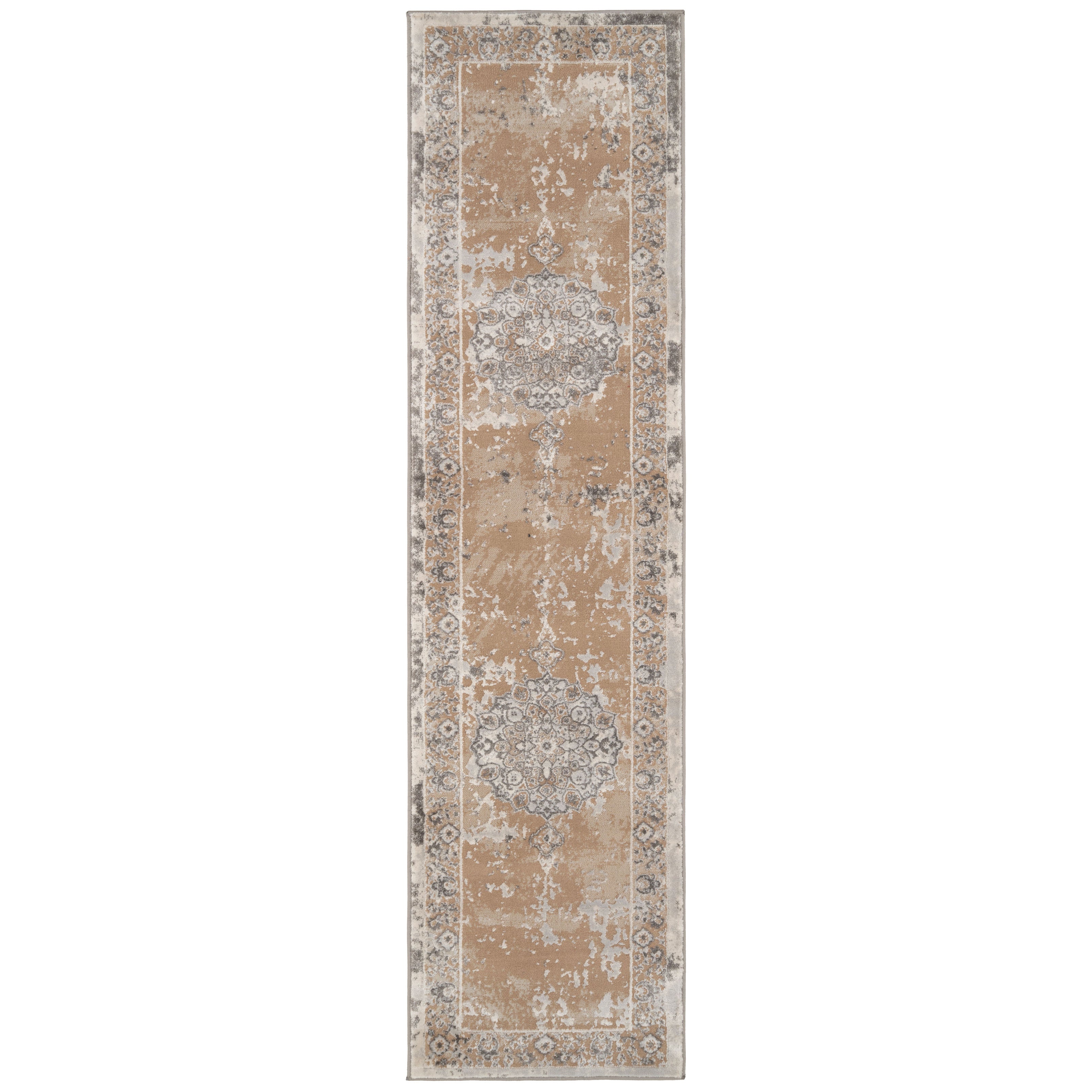 Traditional Distressed Beige Runner Rug Runner Rugs Kukoon Rugs Online