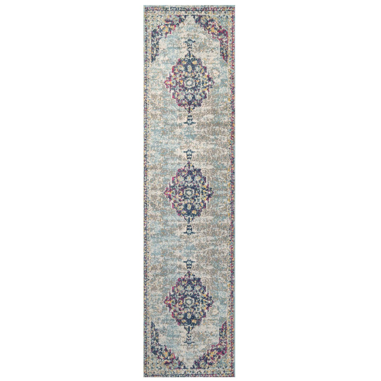 Faded Distressed Colourful Oriental Pattern Runner Rug, Runner Rugs