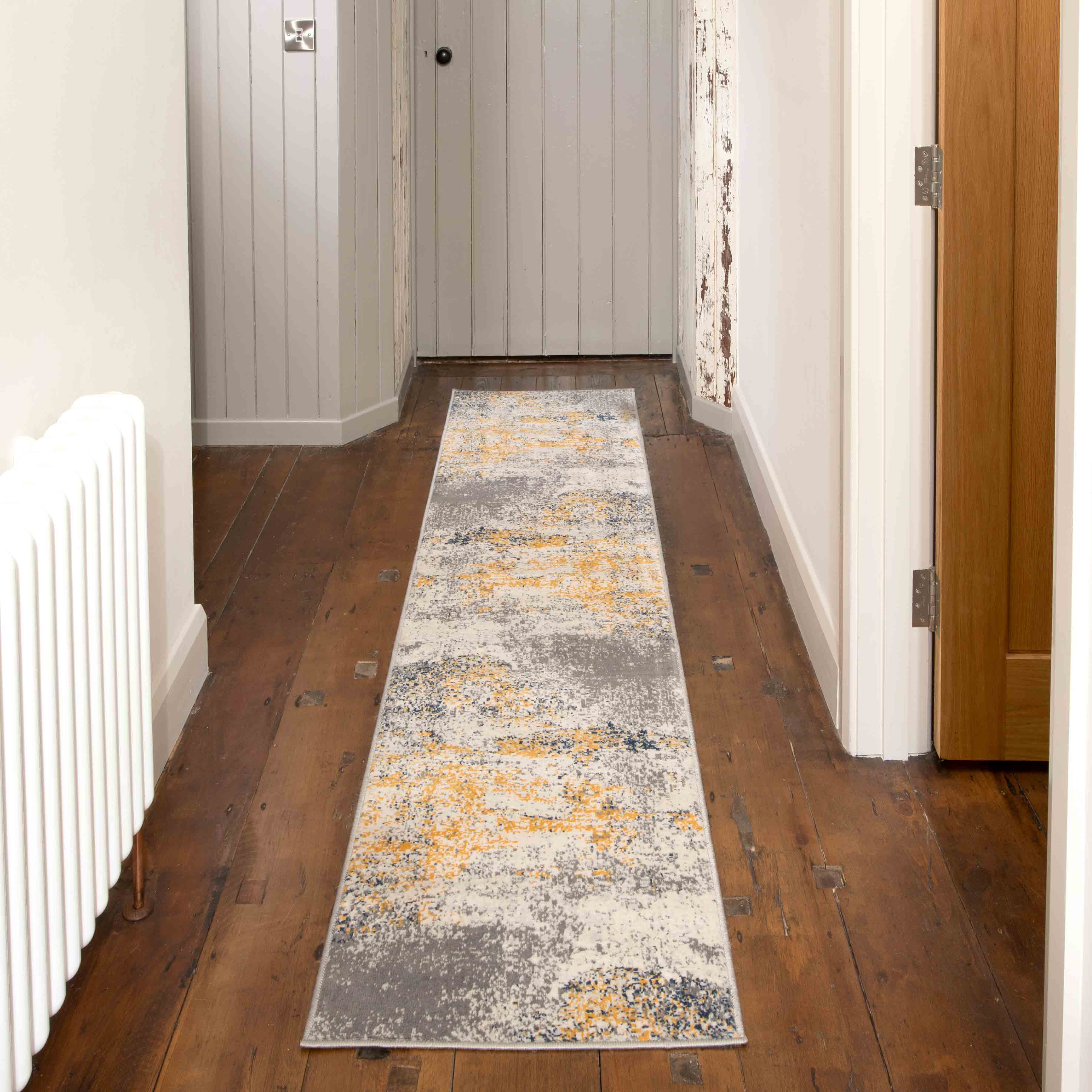 Distressed Ochre Yellow Pastel Soft Hall Runner Rug Runner Rugs