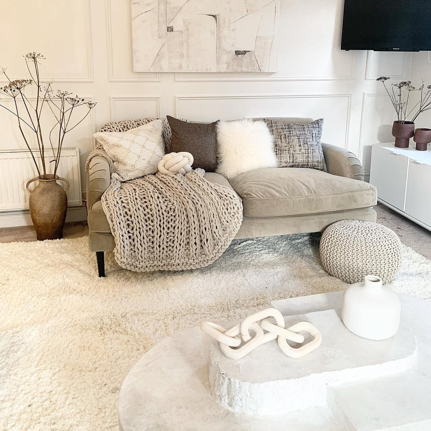 Super Soft Luxury Cream White Shaggy Rug, Living Room Rugs