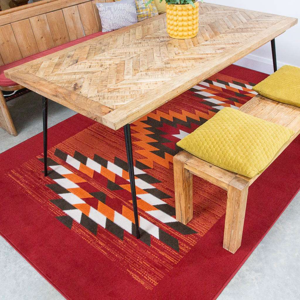 Red Aztec Tribal Medallion Bedroom Rug