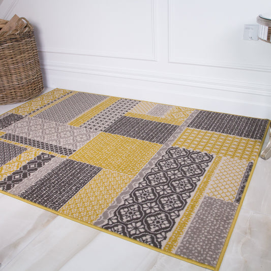 Ochre Grey Patchwork Sale Rug