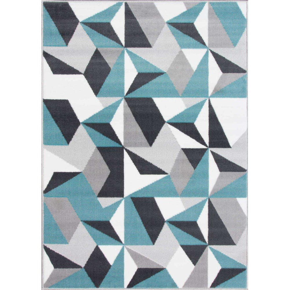 Geometric Blue and Grey Rug | Living Room Rugs | Kukoon Rugs Online