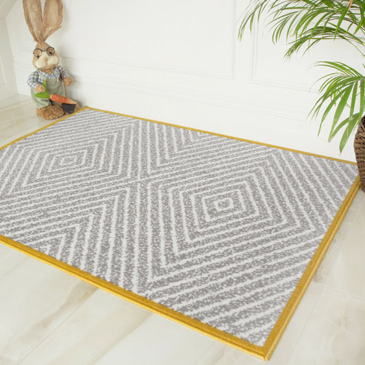 Mustard Grey Diamond Living Room Rug