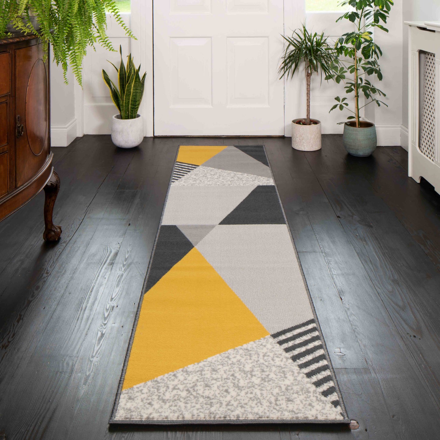 Mustard Grey Abstract Living Room Rug