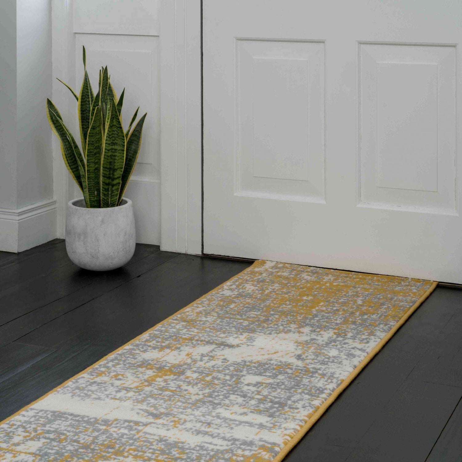 Yellow Grey Distressed Worn Look Living Room Rug