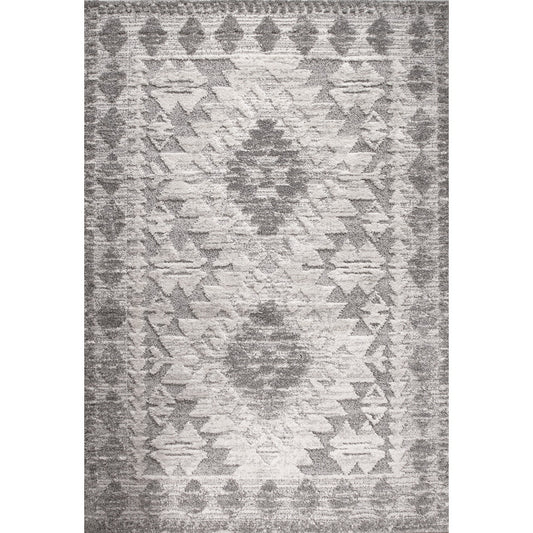 Grey White Textured Tribal Scandi Rug