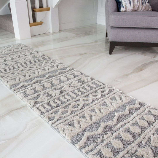 Grey Cream Aztec Runner Rug