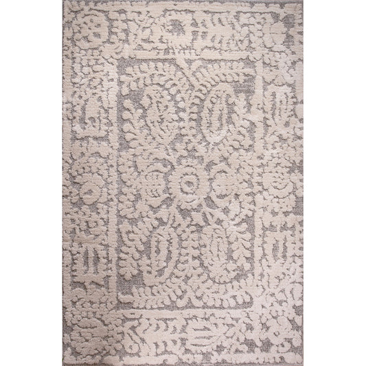 Grey White Textured Damask Scandi Rug