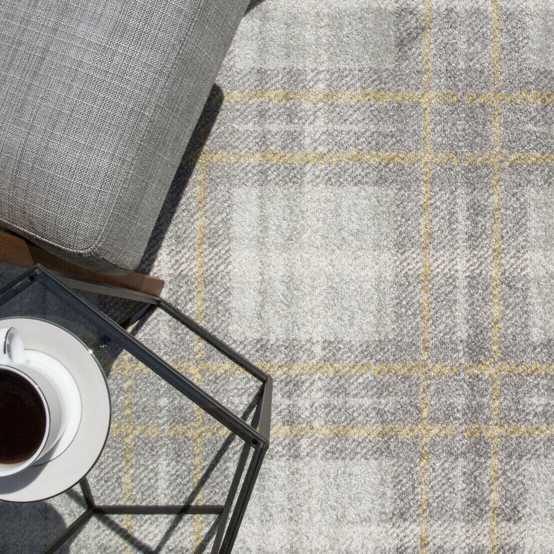 Grey Ochre Tartan Rug