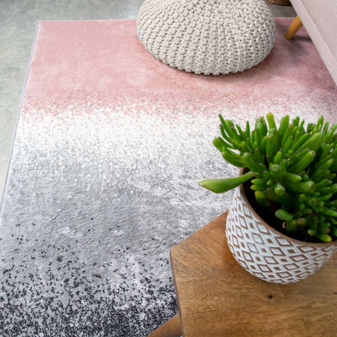 Modern Pink Distressed Striped Runner Rug