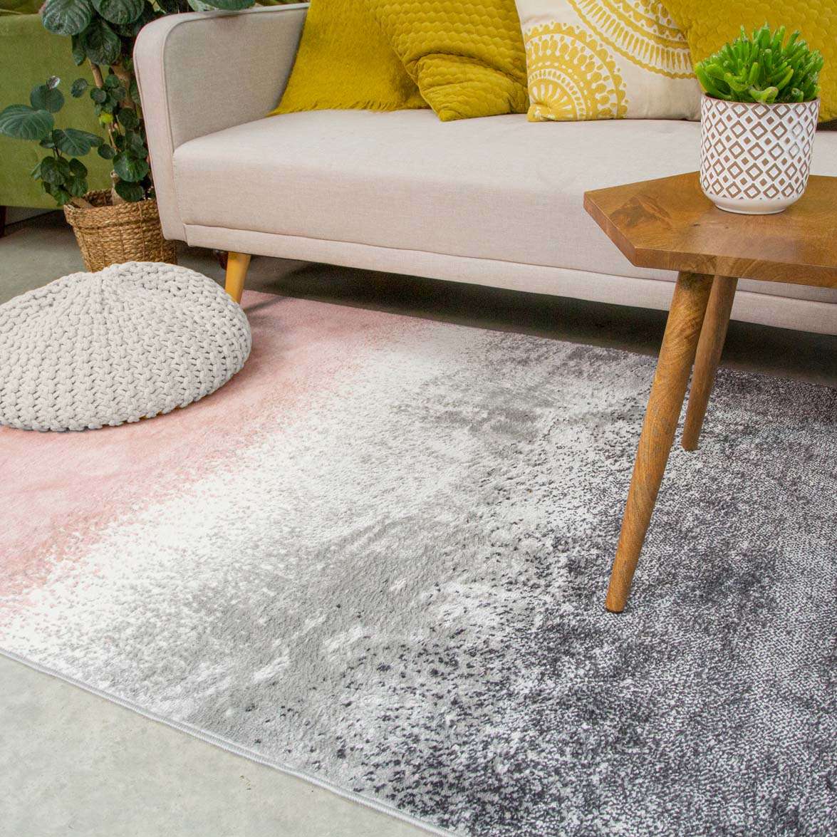 Modern Pink Distressed Striped Runner Rug