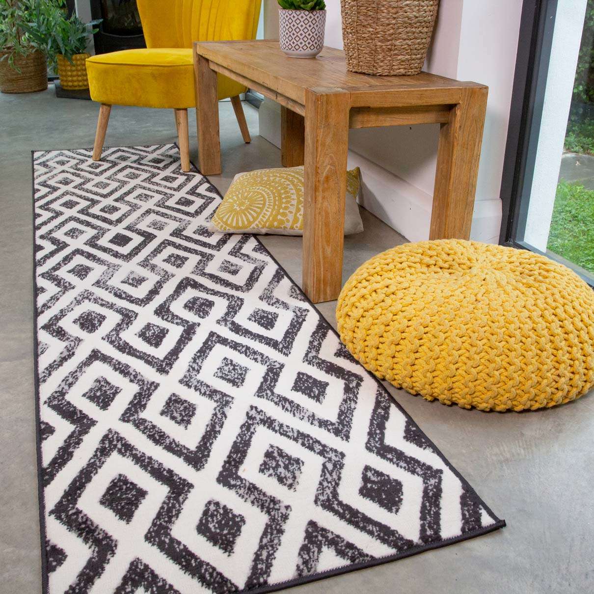 Geometric Black Ombre Runner Rug