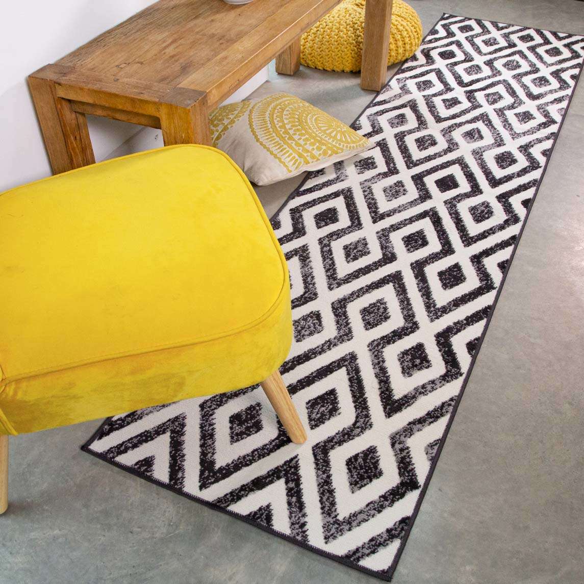 Geometric Black Ombre Runner Rug