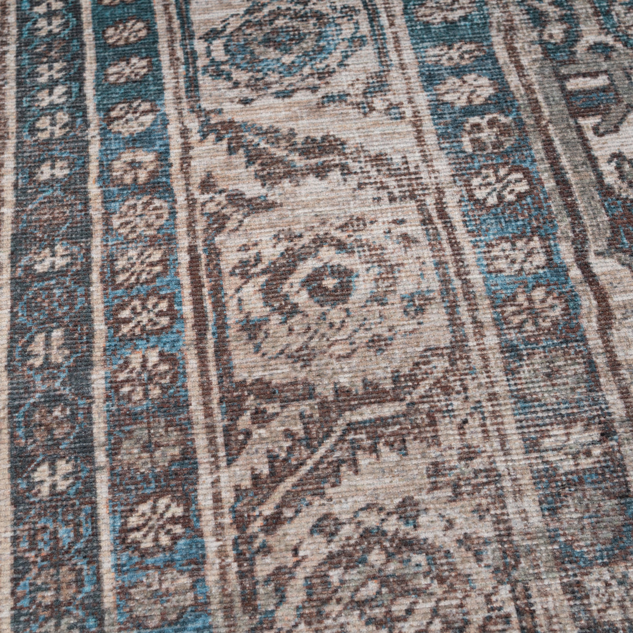 Vintage Greige Teal Washable Rug - Saxe