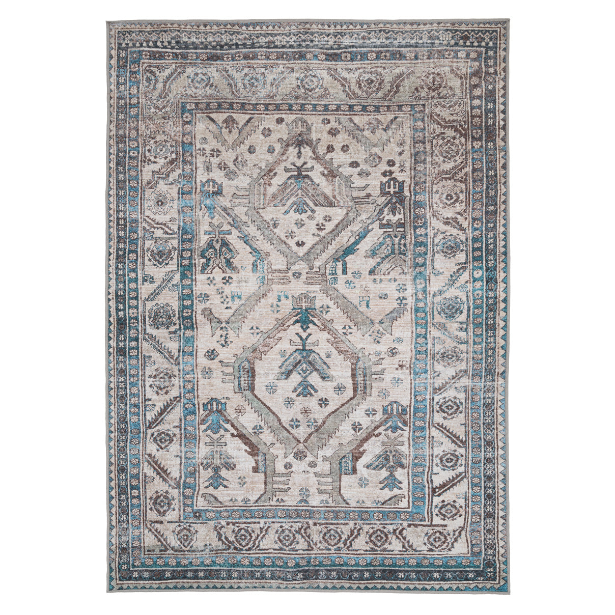 Vintage Greige Teal Washable Rug - Saxe