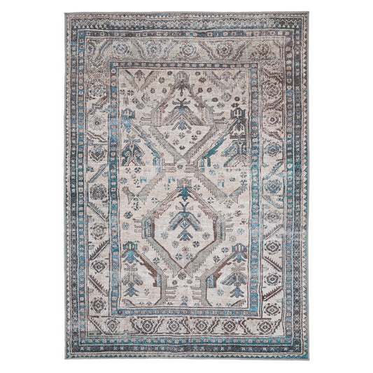 Vintage Greige Teal Washable Rug - Saxe