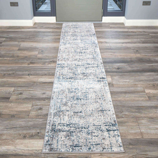 Modern Abstract Distressed Hall Runner Rugsin Blue Grey