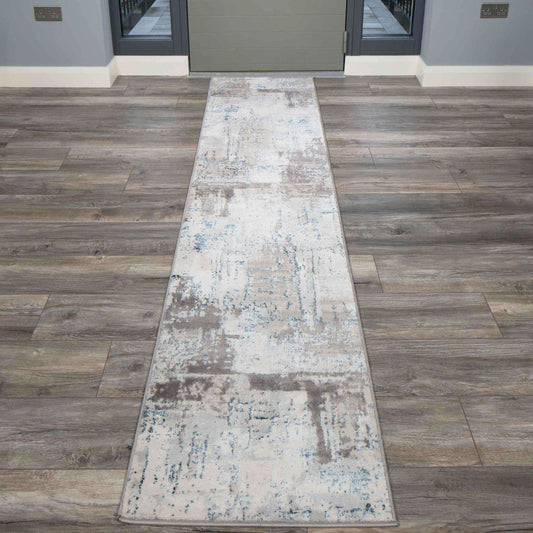 Modern Blue Abstract Distressed Hall Runner Rugs