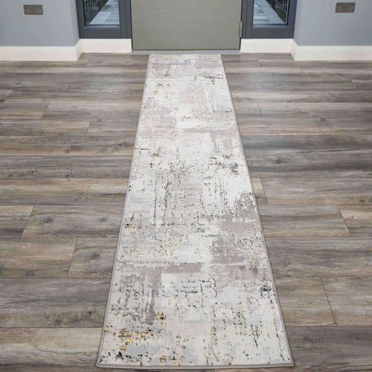 Modern Gold Abstract Distressed Hall Runner Rugs