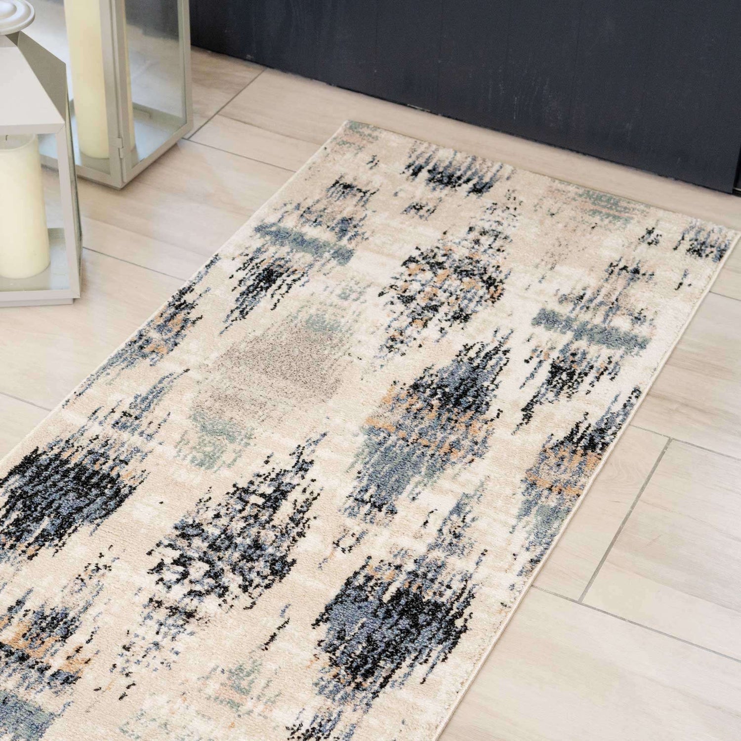 Blue Mottled Trellis Hall Runner Rug