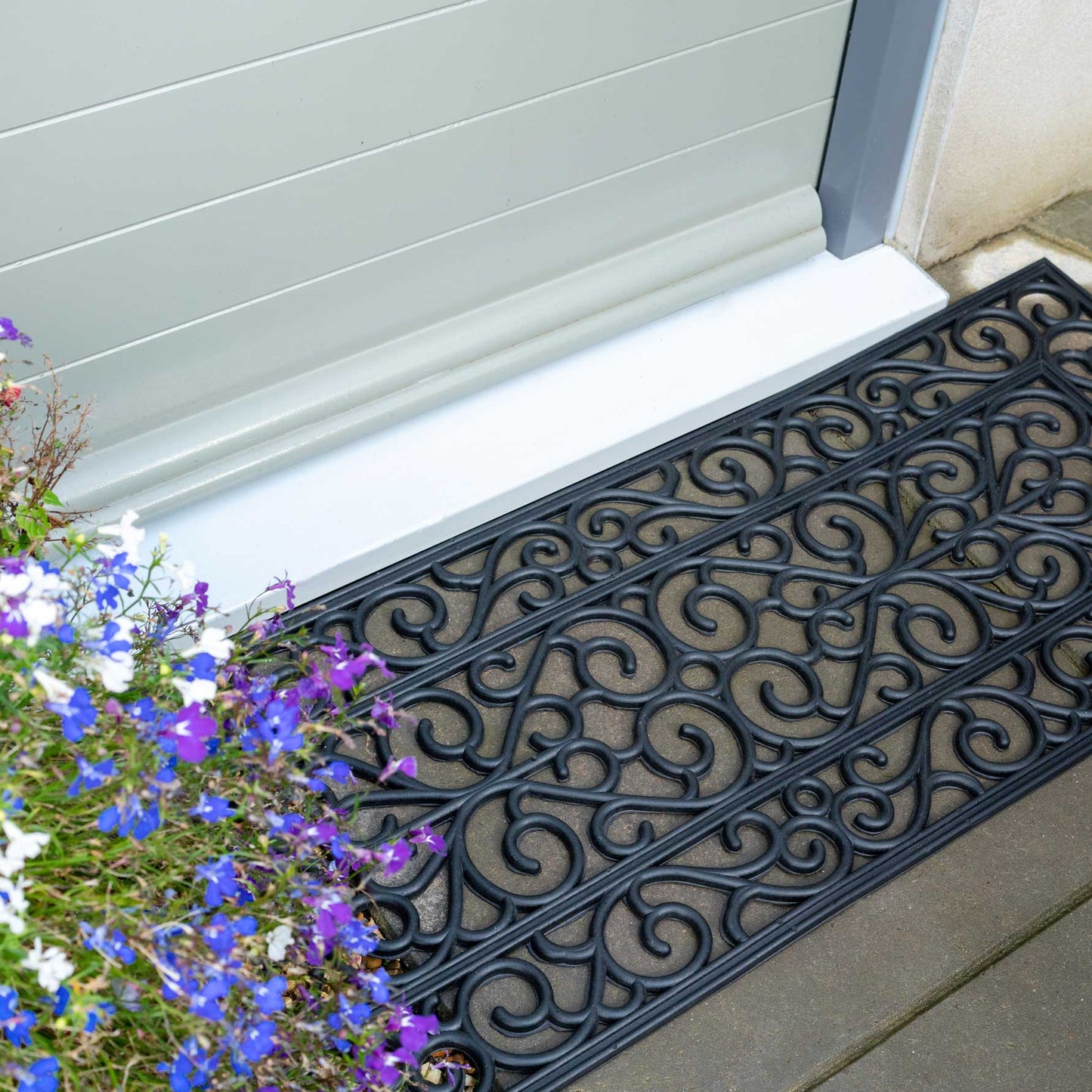 Long Ornate Iron Border Rubber Doormat