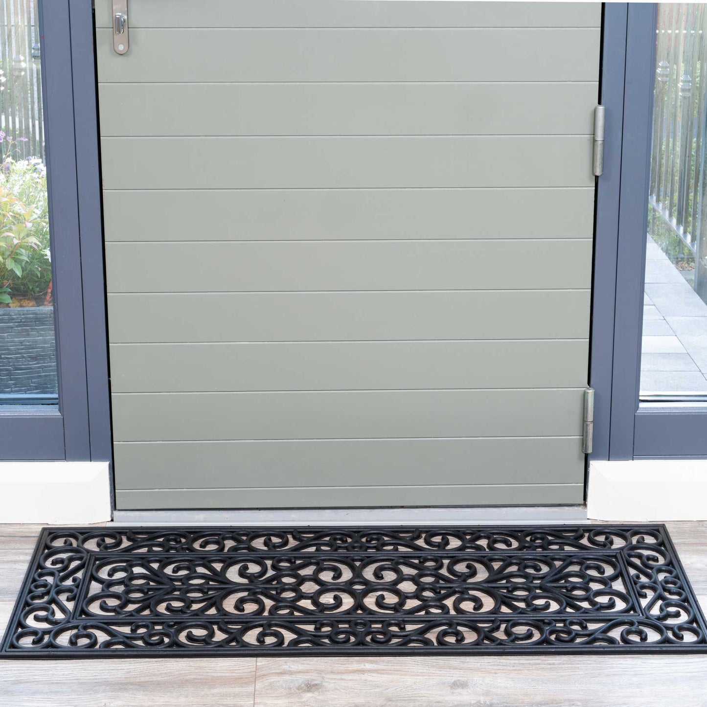 Long Ornate Iron Border Rubber Doormat