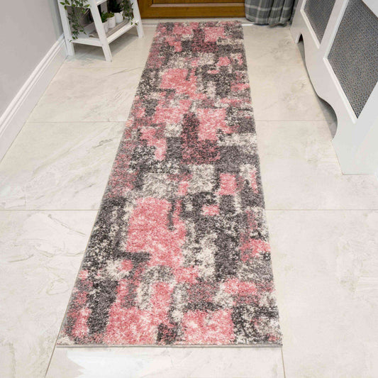 Retro Pink Mottled Shaggy Hall Runner Rug