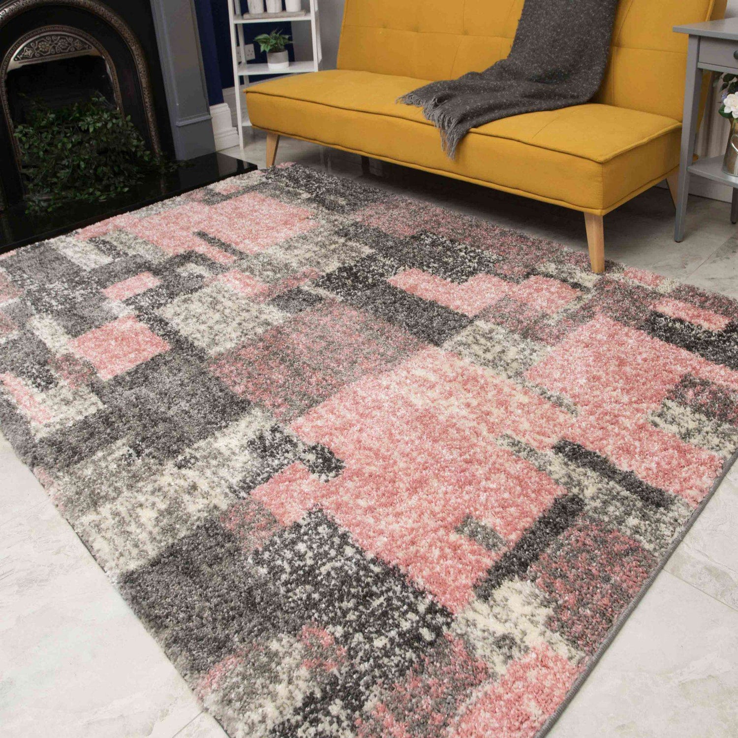 Retro Pink Mottled Shaggy Hall Runner Rug