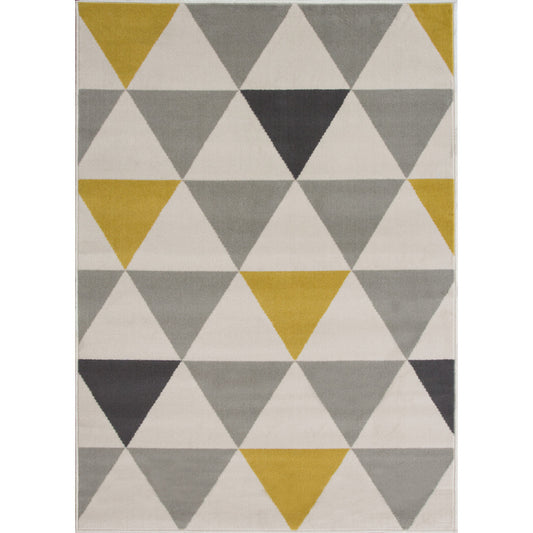 Large Yellow Grey Geometric Triangle Rug