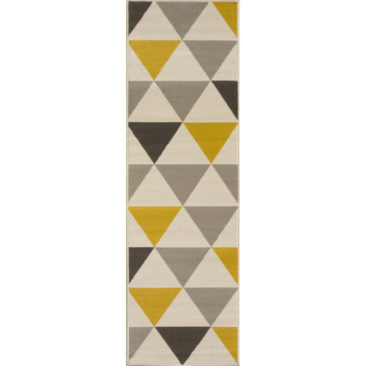 Yellow Grey Triangle Hall Runner Rug