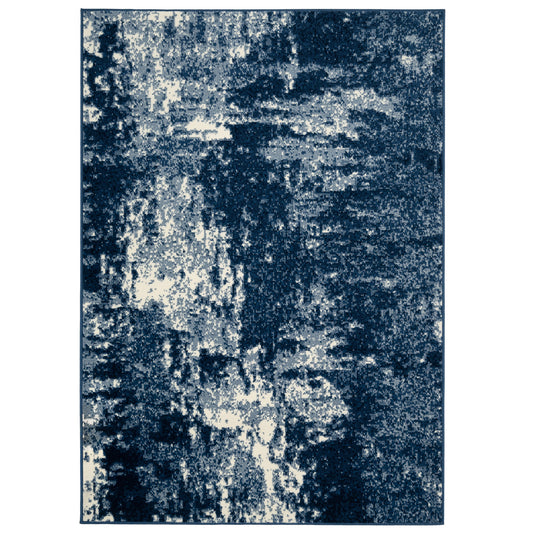 Navy Blue Distressed Living Room Rug