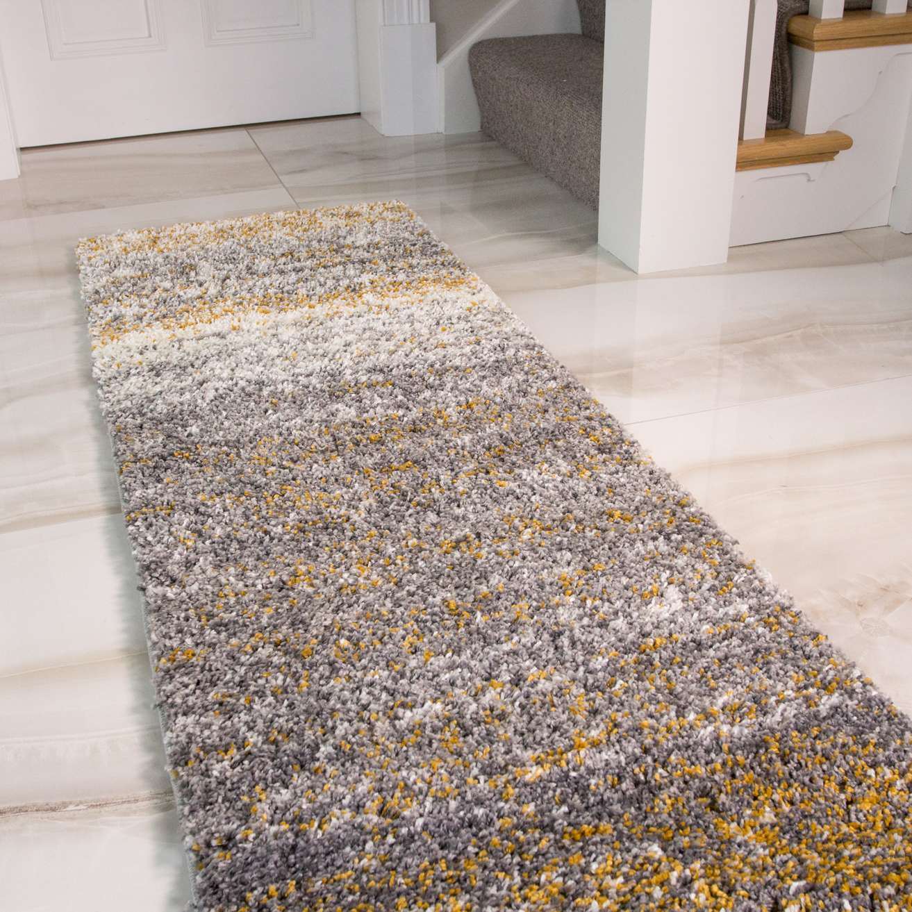 Ochre Striped Shaggy Runner Rug