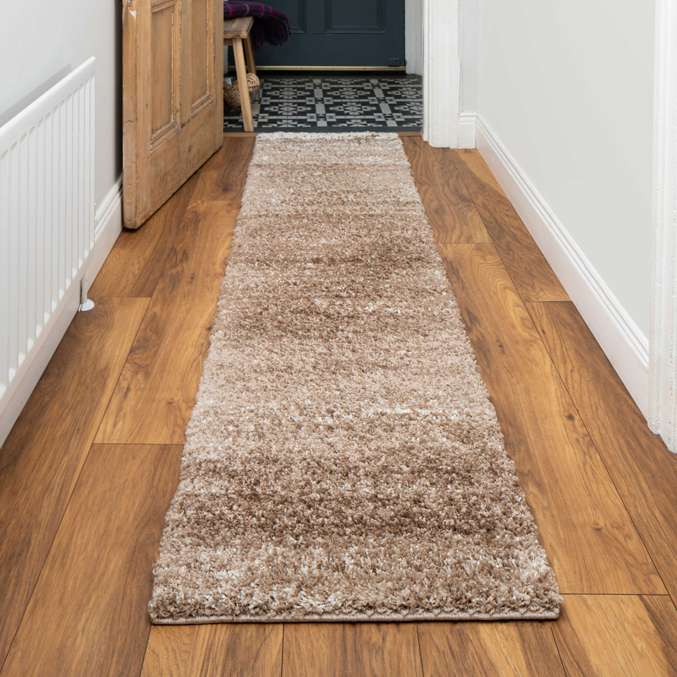 Light Brown Mottled Striped Shaggy Hall Runner Rug