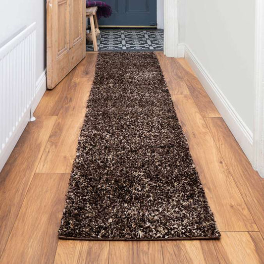 Brown Mottled Shaggy Hall Runner Rug