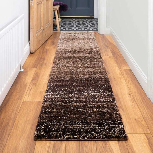 Brown Striped Mottled Shaggy Hall Runner Rug