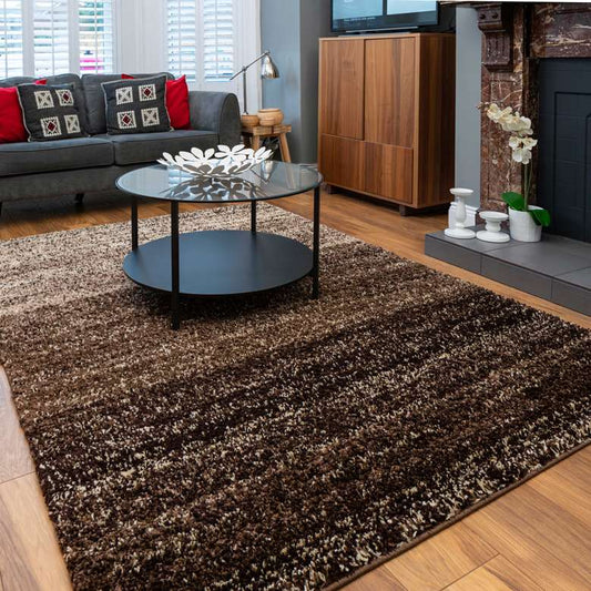 Brown Striped Mottled Shaggy Hall Runner Rug