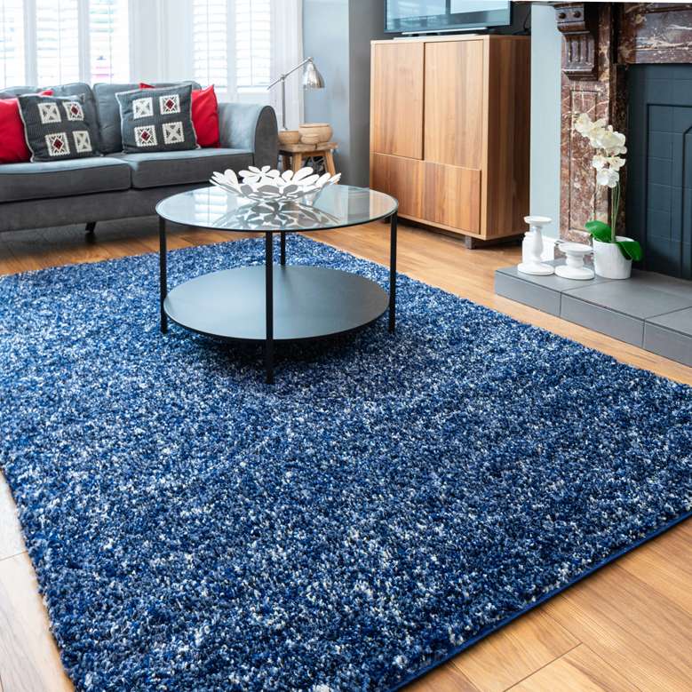 Navy Mottled Shaggy Hall Runner Rug