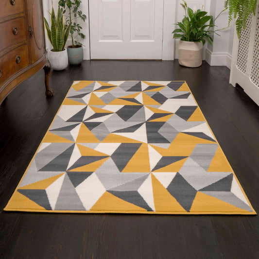 Geometric Yellow and Grey Rug