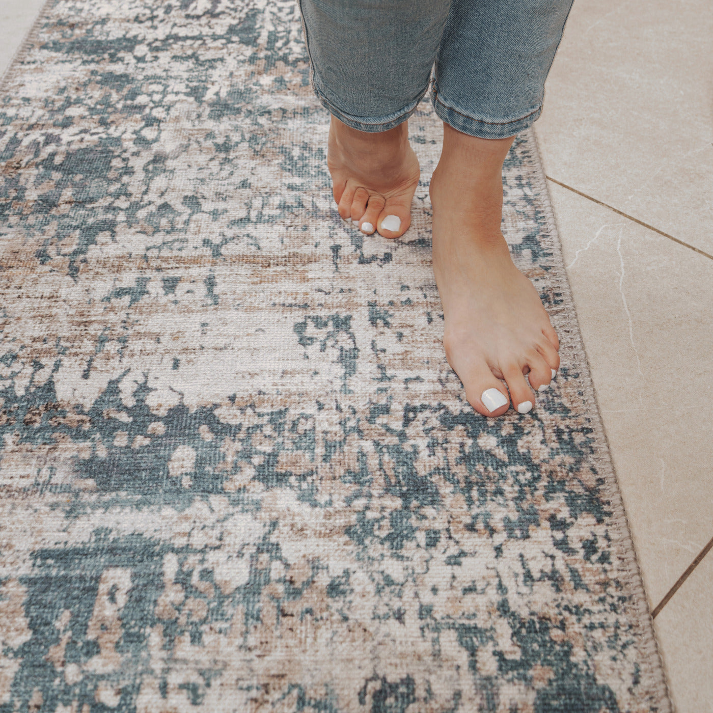 Washable Distressed Blue Area Rug - Dash