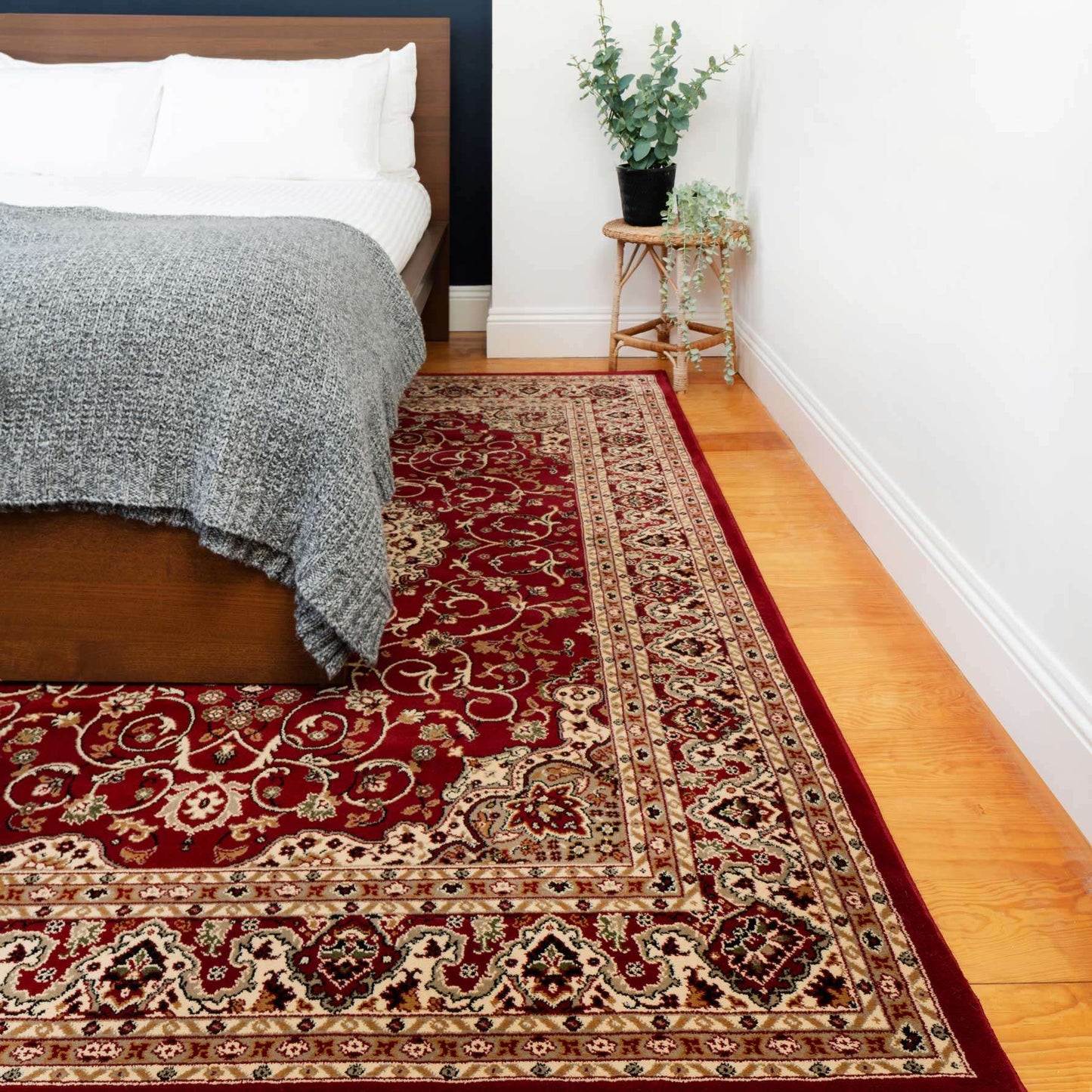 Traditional Red Bordered Runner Rug