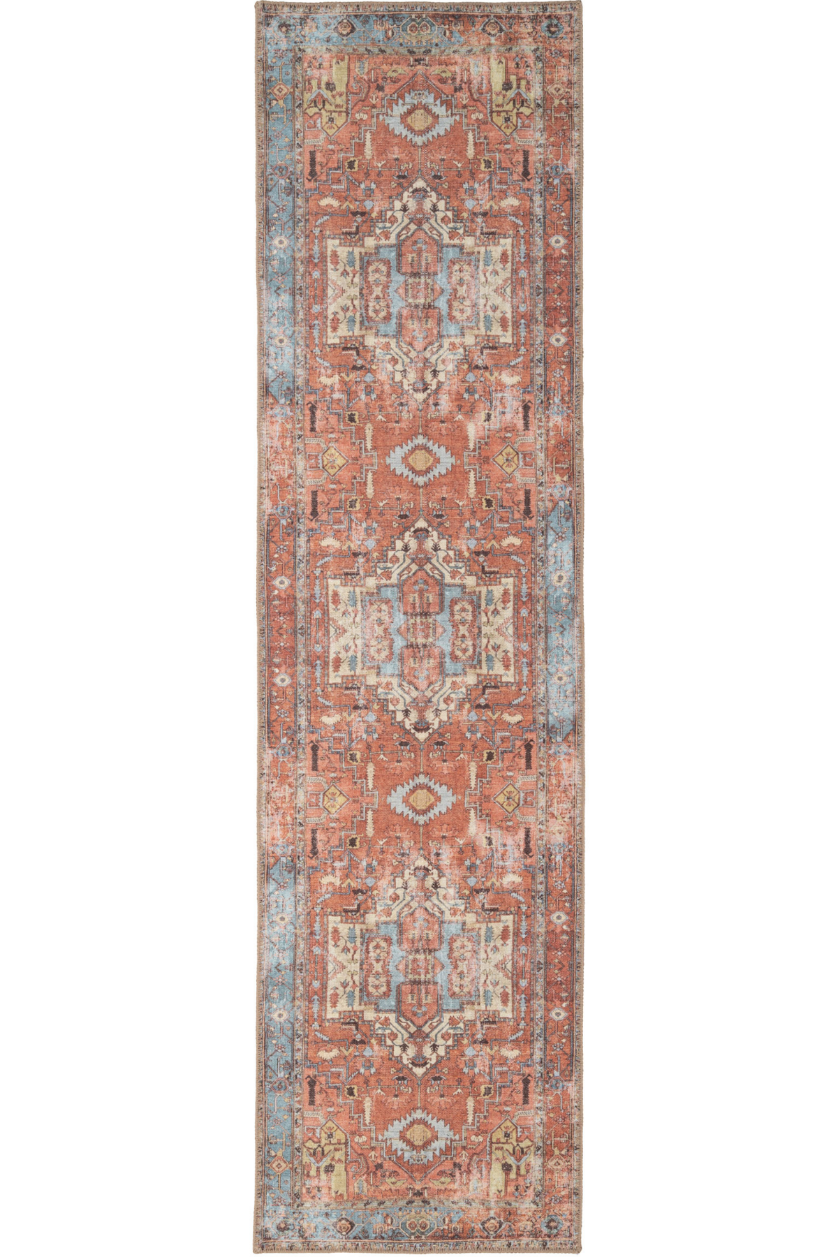 Distressed Terracotta Aztec Washable Boho Rug - Yana