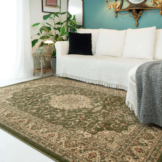 Traditional Green Bordered Rug