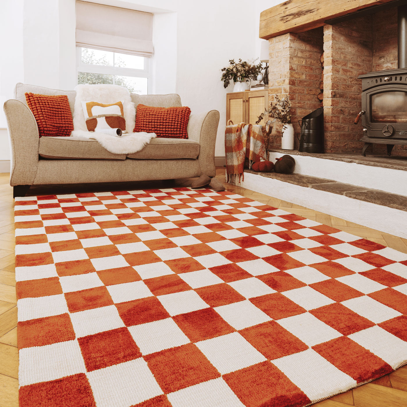 Burnt Orange Retro Rug - Maze Rust