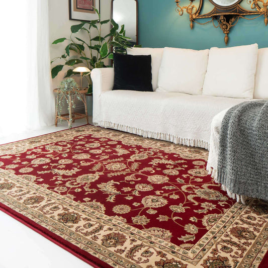 Traditional Red Motif Bordered Rug