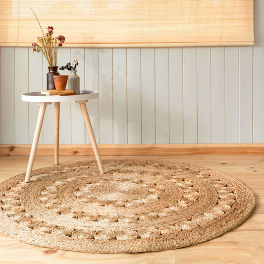 Natural Boho Mandala Woven Round Rug