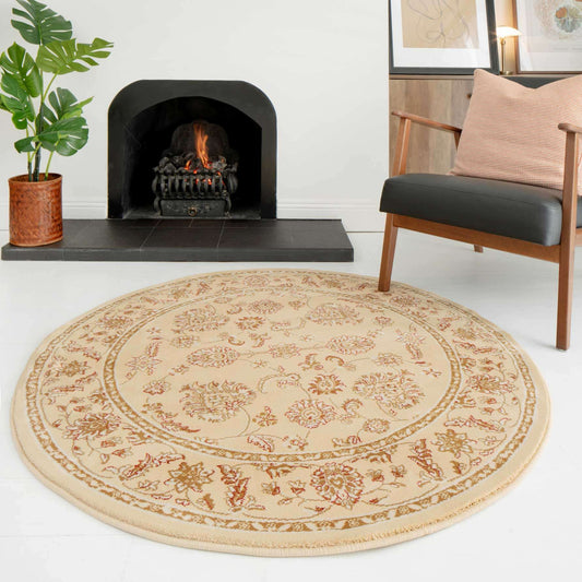 Traditional Cream Motif Round Rug